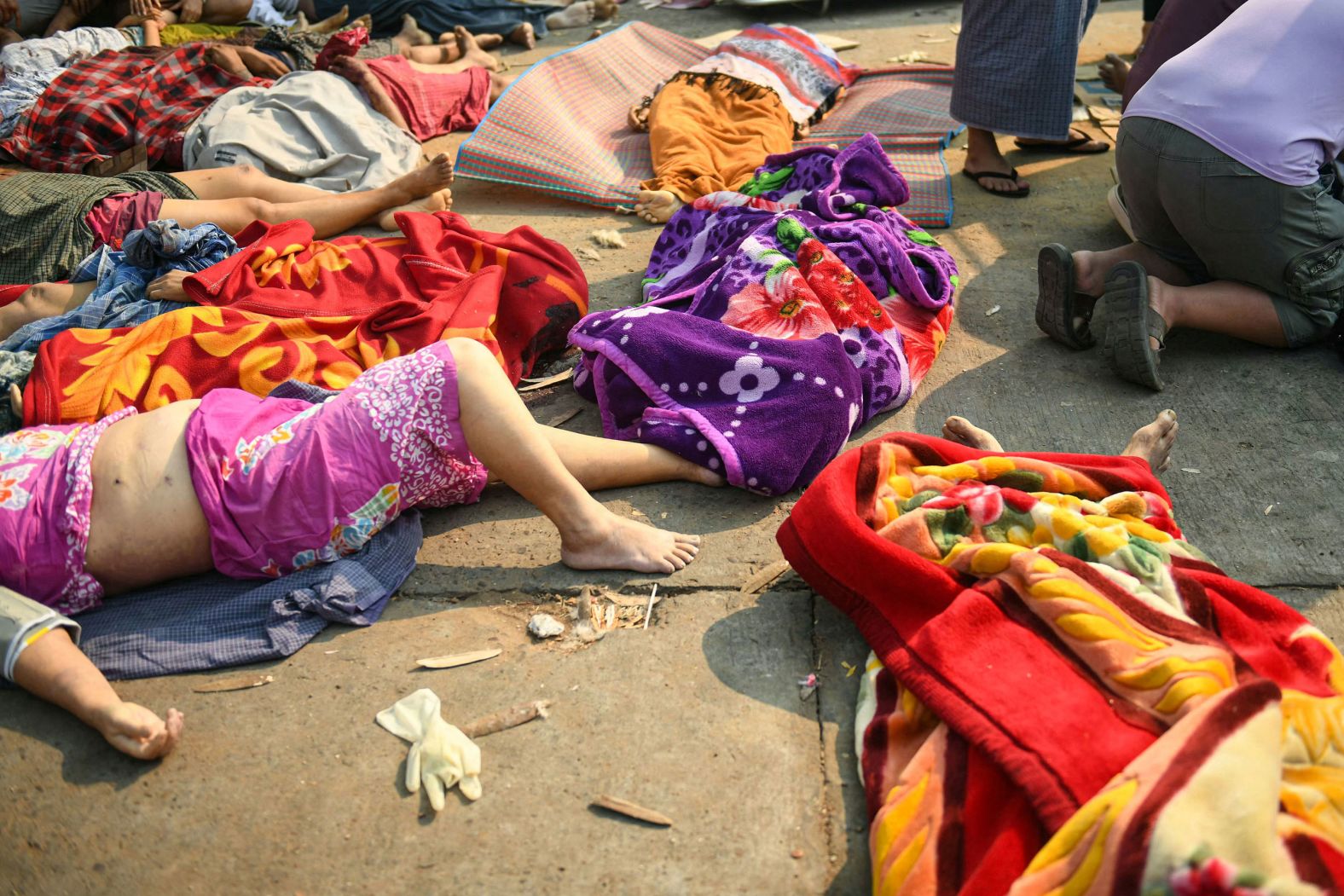 Bodies of victims lie on the ground at a hospital in Naypyidaw on Friday. Sai Aung Main/AFP via Getty Images