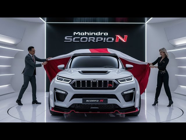 Front view of the Mahindra Scorpio N showcasing its dual-barrel LED headlamps and bold SUV stance